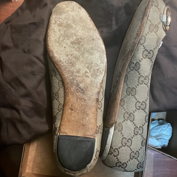Gucci Monogram Canvas Horsebit Buckle Peep Toe Flats - Picture 4 of 6